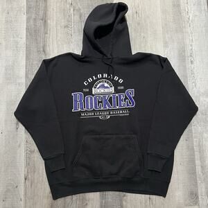 VTG Colorado Rockies Black MLB Hoodie 2007 Pull Over Baseball Sweatshirt Size XL